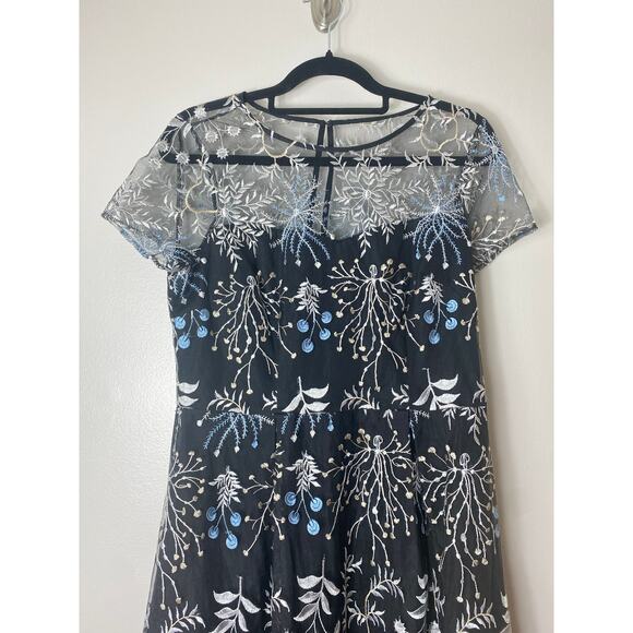 ADRIANNA PAPELL DRESS FAIRY COCKTAIL PARTY WHIMSIGOTH BLACK FLORAL EMBROIDERED - Picture 5 of 14